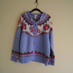 Sundance Baby Blue Foral Wool Button Up Cardigan, Size L